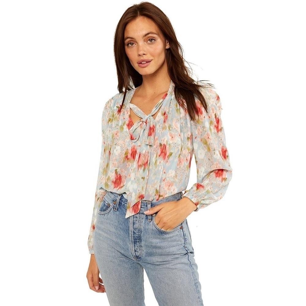 MISA Los Angeles - Ceyla Tie Neck Floral Blouse - Watercolor